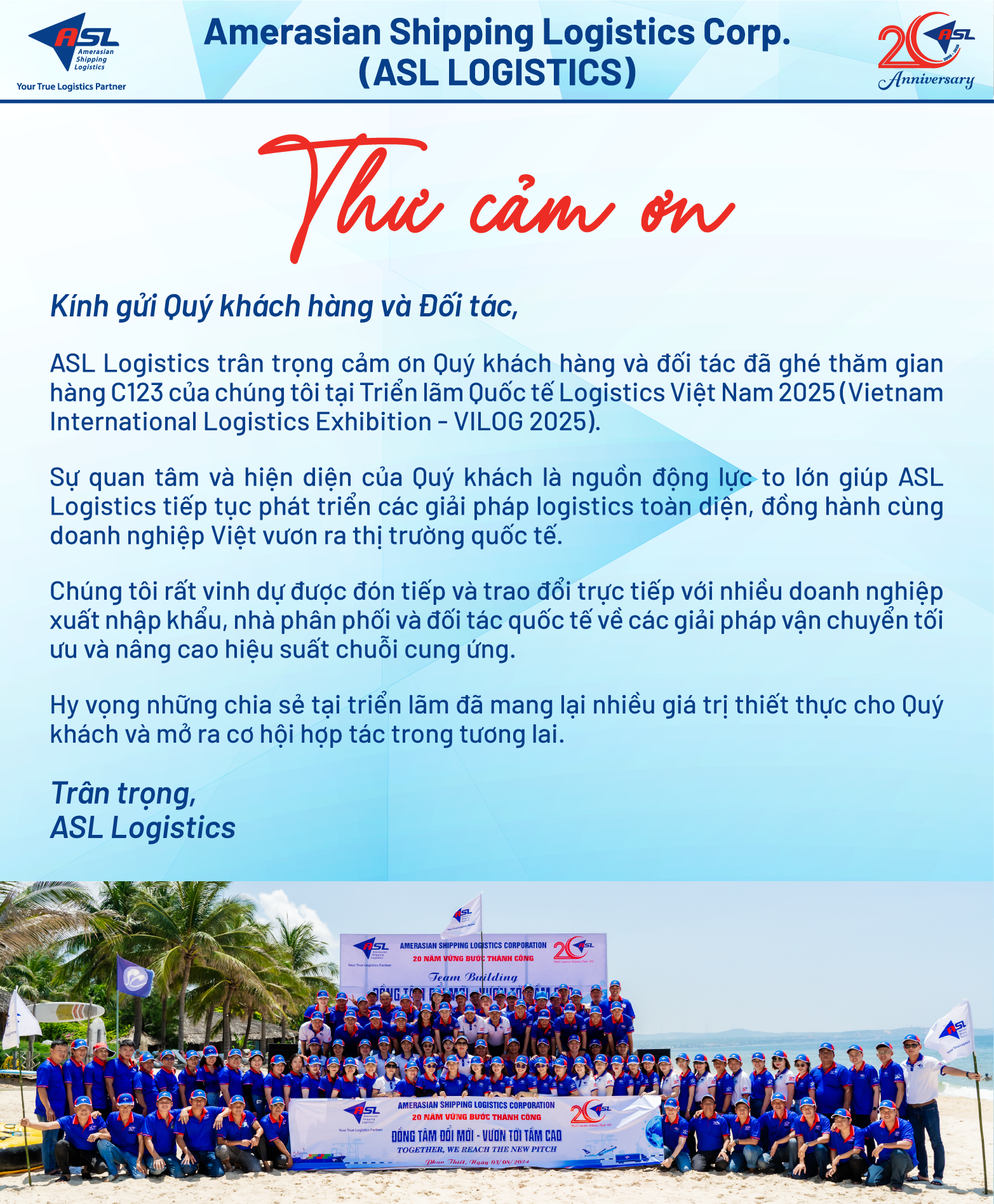 HÀNH TRÌNH KẾT NỐI VÀ GIAO THƯƠNG - LỜI TRI ÂN TỪ ASL LOGISTICS